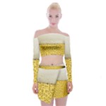 Texture Pattern Macro Glass Of Beer Foam White Yellow Art Off Shoulder Top with Mini Skirt Set