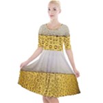 Texture Pattern Macro Glass Of Beer Foam White Yellow Art Quarter Sleeve A-Line Dress