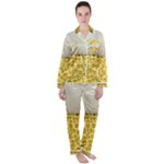 Texture Pattern Macro Glass Of Beer Foam White Yellow Art Women s Long Sleeve Satin Pajamas Set	