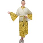 Texture Pattern Macro Glass Of Beer Foam White Yellow Art Maxi Velvet Kimono