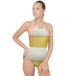 Texture Pattern Macro Glass Of Beer Foam White Yellow Art High Neck One Piece Swimsuit