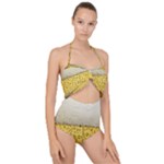 Texture Pattern Macro Glass Of Beer Foam White Yellow Art Scallop Top Cut Out Swimsuit