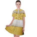 Texture Pattern Macro Glass Of Beer Foam White Yellow Art Short Sleeve Shoulder Cut Out Dress 