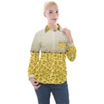 Texture Pattern Macro Glass Of Beer Foam White Yellow Art Women s Long Sleeve Pocket Shirt