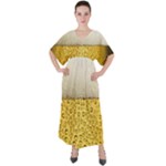 Texture Pattern Macro Glass Of Beer Foam White Yellow Art V-Neck Boho Style Maxi Dress