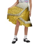 Texture Pattern Macro Glass Of Beer Foam White Yellow Art Kids  Ruffle Flared Wrap Midi Skirt
