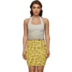 Texture Pattern Macro Glass Of Beer Foam White Yellow Art Sleeveless Wide Square Neckline Ruched Bodycon Dress