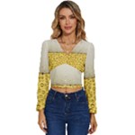 Texture Pattern Macro Glass Of Beer Foam White Yellow Art Long Sleeve V-Neck Top
