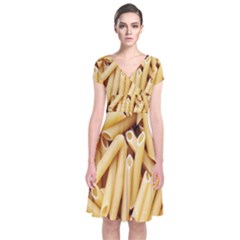 Pasta-79 Short Sleeve Front Wrap Dress by nateshop