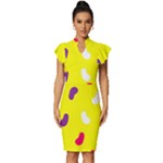 Pattern-yellow - 1 Vintage Frill Sleeve V-Neck Bodycon Dress