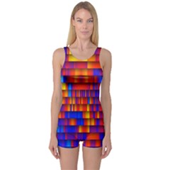 Geometric Pattern Colorful Fluorescent Background One Piece Boyleg Swimsuit by Jancukart