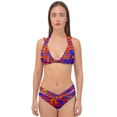 Geometric Pattern Colorful Fluorescent Background Double Strap Halter Bikini Set by Jancukart