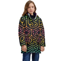 Circuit Hexagonal Geometric Pattern Background Pattern Kid s Hooded Longline Puffer Jacket by Jancukart