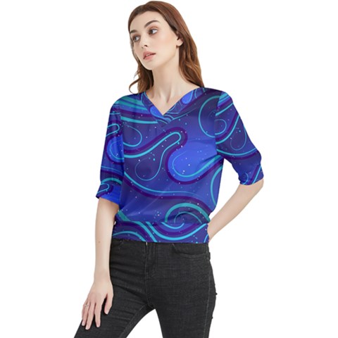 Spiral Shape Blue Abstract Quarter Sleeve Blouse by Jancukart