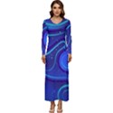 Spiral Shape Blue Abstract Long Sleeve Longline Maxi Dress View1