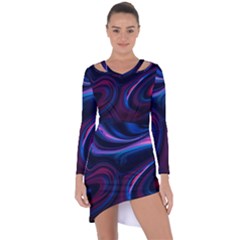 Purple Blue Swirl Abstract Asymmetric Cut-out Shift Dress by Jancukart