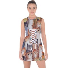 Cats Watercolor Pet Animal Mammal Lace Up Front Bodycon Dress by Jancukart
