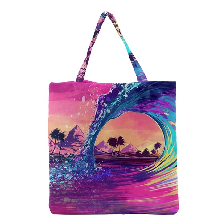 Retro Wave Ocean Grocery Tote Bag