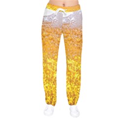 Texture Pattern Macro Glass Of Beer Foam White Yellow Bubble Women Velvet Drawstring Pants by Semog4