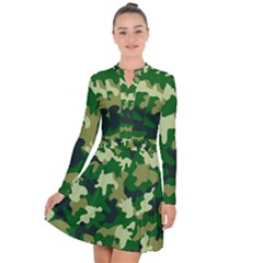 Green Military Background Camouflage Long Sleeve Panel Dress by Semog4