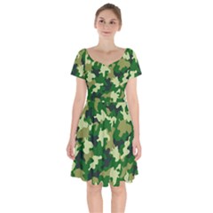 Green Military Background Camouflage Short Sleeve Bardot Dress by Semog4