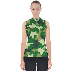 Green Military Background Camouflage Mock Neck Shell Top by Semog4