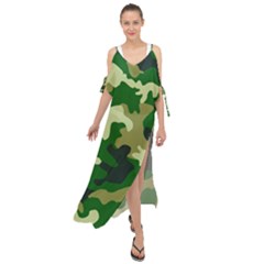 Green Military Background Camouflage Maxi Chiffon Cover Up Dress by Semog4