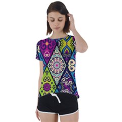 Ethnic Pattern Abstract Short Sleeve Open Back Tee by Semog4