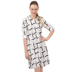 Precision Pursuit: Hunting Motif Black And White Pattern Long Sleeve Mini Shirt Dress by dflcprintsclothing