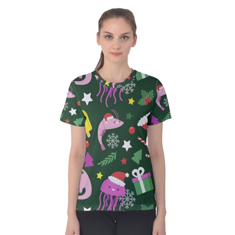 Colorful Funny Christmas Pattern Women s Cotton Tee by Semog4