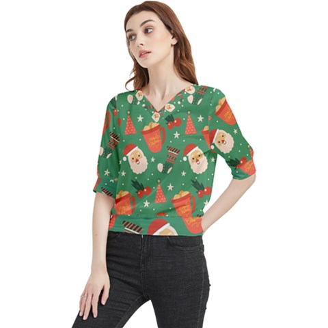 Colorful Funny Christmas Pattern Quarter Sleeve Blouse by Semog4