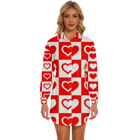 Background Card Checker Chequered Womens Long Sleeve Shirt Dress by Semog4