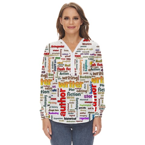 Writing Author Motivation Words Zip Up Long Sleeve Blouse by Semog4