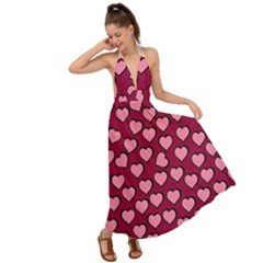 Pattern Pink Abstract Heart Love Backless Maxi Beach Dress