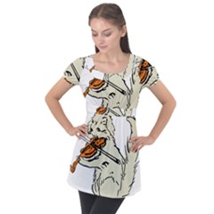 Cat Playing The Violin Art Puff Sleeve Tunic Top by oldshool