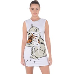 Cat Playing The Violin Art Lace Up Front Bodycon Dress by oldshool