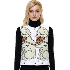 Cat Playing The Violin Art Women s Short Button Up Puffer Vest by oldshool