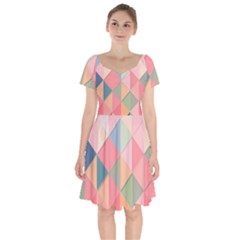 Background Geometric Triangle Short Sleeve Bardot Dress by Semog4