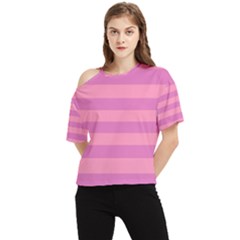Pink Stripes Striped Design Pattern One Shoulder Cut Out Tee by Semog4