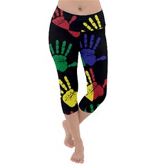 Handprints-hand-print-colourful Lightweight Velour Capri Yoga Leggings by Semog4