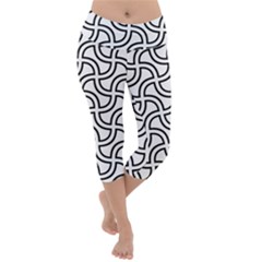 Pattern-monochrome-repeat- Lightweight Velour Capri Yoga Leggings by Semog4