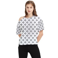 Star-curved-pattern-monochrome One Shoulder Cut Out Tee by Semog4