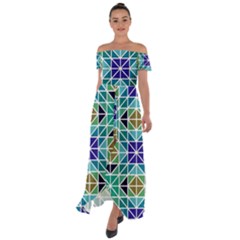 Mosaic-triangle-symmetry- Off Shoulder Open Front Chiffon Dress by Semog4