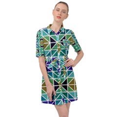 Mosaic-triangle-symmetry- Belted Shirt Dress