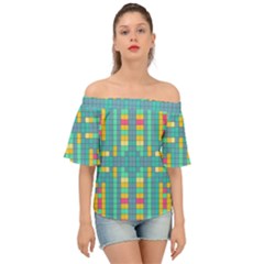 Checkerboard-squares-abstract- Off Shoulder Short Sleeve Top by Semog4