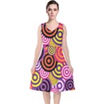 Abstract-circles-background-retro V-Neck Midi Sleeveless Dress 