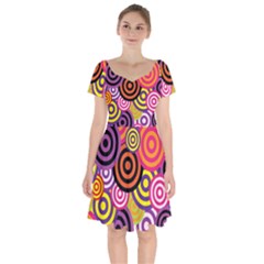 Abstract-circles-background-retro Short Sleeve Bardot Dress by Semog4
