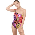 Abstract-circles-background-retro Frilly One Shoulder Swimsuit