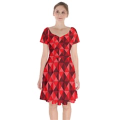 Red Diamond Shapes Pattern Short Sleeve Bardot Dress by Semog4