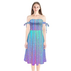 Blue Magenta Speckles Line Shoulder Tie Bardot Midi Dress by Semog4